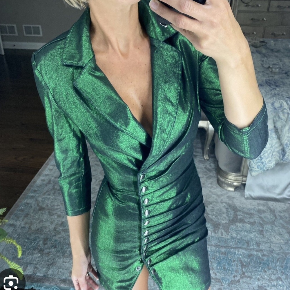 Retrofete Green Asymmetrical Ruched Mini Dress